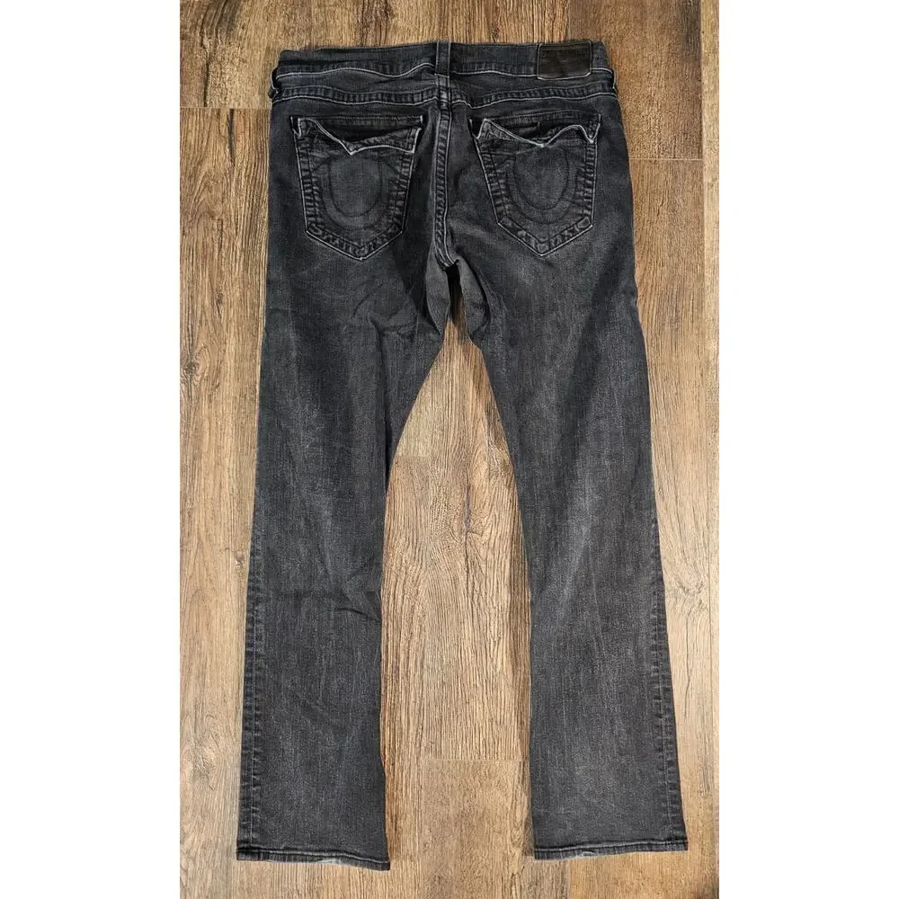 True Religion Jeans Mens 38 Black Fade Ricky Relaxed Straight Pockets Stretch